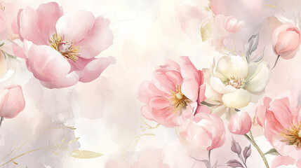Elegant watercolor Painting of Delicate Pink and white flower design, Spring floral in luxury wallpaper design with white textured, watercolor flower background for greeting cards weddings.