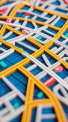 Road trip city guide map featuring urban navigation, traffic hotspots, and public transportation routes