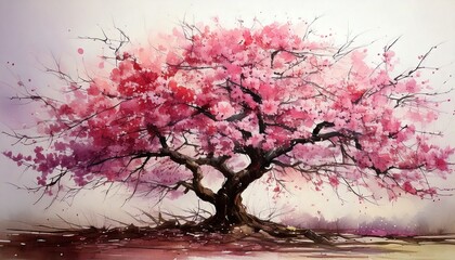 Watercolor illustration of cherry tree　桜の木の水彩画のイラスト