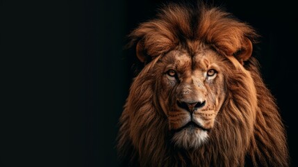 A powerful lion standing tall symbolizes unwavering strength and determined progress. Sharp fur details with intense eye focus.