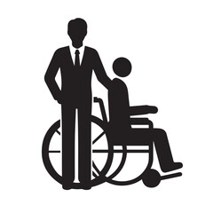 Fototapeta premium A person with wheelchair vector silhouette. Disabled man with wheelchair logo, icon.