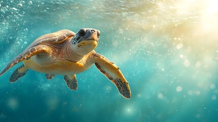 Obraz premium Leatherback Sea Turtle Swimming Gracefully in the Open Ocean Its Massive Flippers Propelling it Forward with Power and Grace