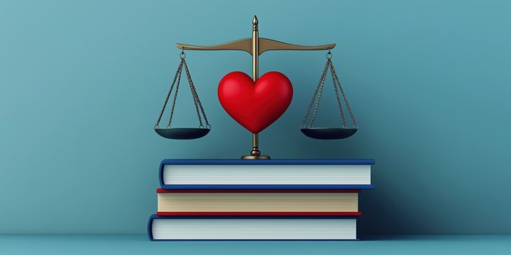 Symbolic representation of justice and love with scales and books