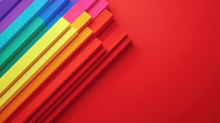 Colorful geometric shapes on vibrant red background for modern design projects