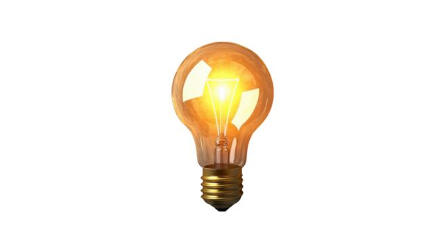 Bright light bulb shining on transparent background representing innovation