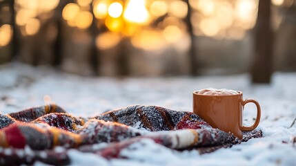 Hot chocolate and a blanket in the snow