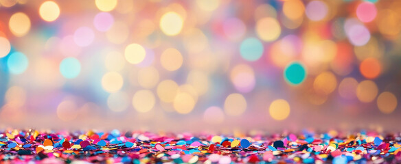 Hintergrund Konfetti Regen mit Bokeh Lichtern für Geburtstag Party oder Sommerfest