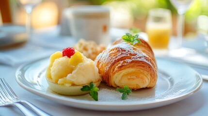 Breakfast with a fresh brioche and lemon granita