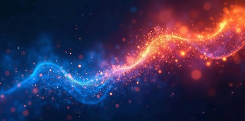Obraz premium Vibrant blue and orange particle wave with glowing effects, digital art, vibrant