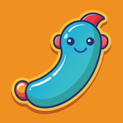 Cartoon Character Vector Illustration, A vector illustration of a playful, colorful cartoon character with a blue body, red details, and a smiling face, set against an orange background.  
