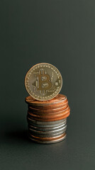 Stack of Euro Coins on Black Background
