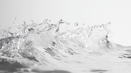 Water splashes with droplets, swirling and flowing on a white background. Suitable for refreshing, clean, or water themed designs with a dynamic touch