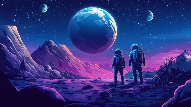 moon space planet surface cartoon vector background galaxy alien outer illustration game fantasy land scene universe crater sky lunar landscape earth ground night blue astronaut rock science world de