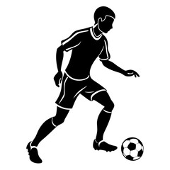 Naklejka premium Silhouette of a soccer player skillfully dribbling a ball, symbolizing agility and control