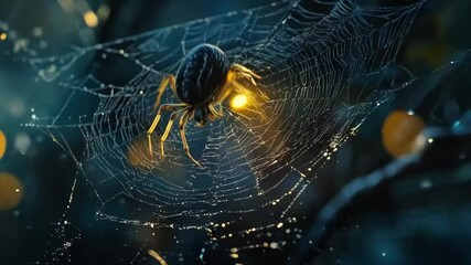 The spider spun a delicate web in the corner, glistening with morning dew and sunlight. - Powered by Adobe