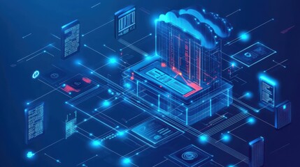 bank on digital technology network, online banking, digital money exchange, data and information on cloud commercial illustration