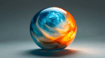 Abstract Resin Sphere Art Object Cool and Warm Colors Studio Shot