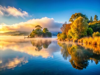 Misty Morning on Lake Taupo, New Zealand - Breathtaking Bokeh Landscape