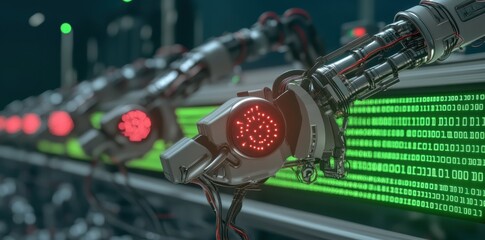 Futuristic 5G-Powered Factory Featuring Advanced Robots and AI Systems for Enhanced Manufacturing Efficiency