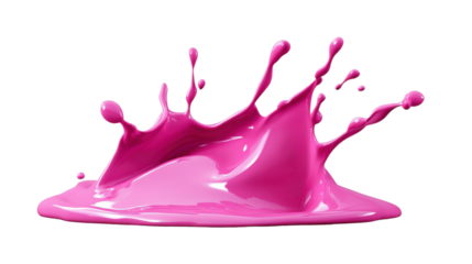 Pink paint splashing and making a crown shape on transparent background