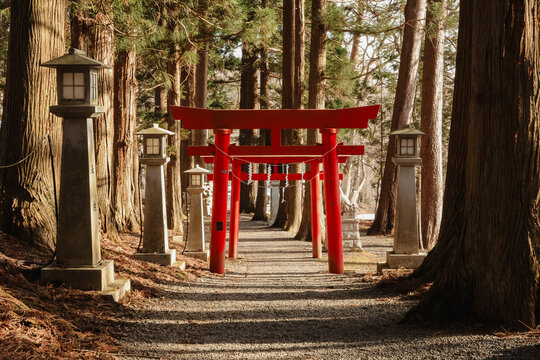 Red temple outdoors Japan rural hike