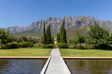 Mountain range with gardent and path way view