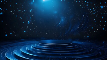 Obraz premium Futuristic stage with glowing particles and circular platforms