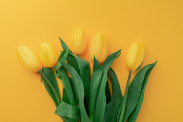 Naklejka premium bouquet of yellow tulips on a yellow background