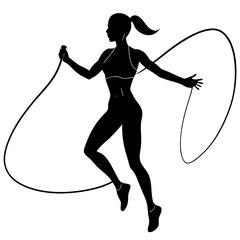 Silhouette of a woman performing a skipping rope exercise, symbolizing fitness and agility