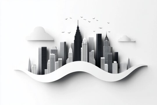 A sleek magnet with a monochromatic outline of a famous skyline, set against a neutral background in a minimalist style