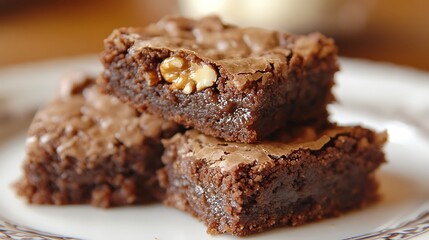 Brownie with a glazed walnut taken for a pastry chef
