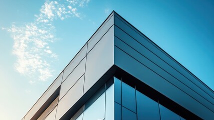 Modern building corner, clear sky, architectural details, daylight