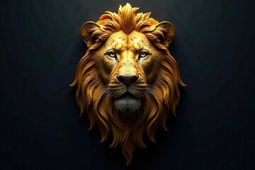 Fototapeta premium Majestic Golden Lion Head Sculpture on Dark Background A Symbol of Strength and Power