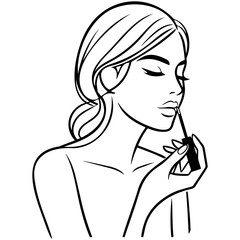 Woman Apply Lipstick Line Art.