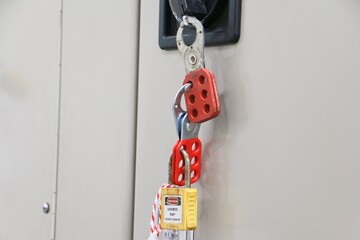 Lockout Tagout , Electrical safety system.Key lock switch or circuit breaker for safety protect.in electric room