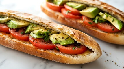 Bruschetta sandwiches with avocado seasonings mill pepper