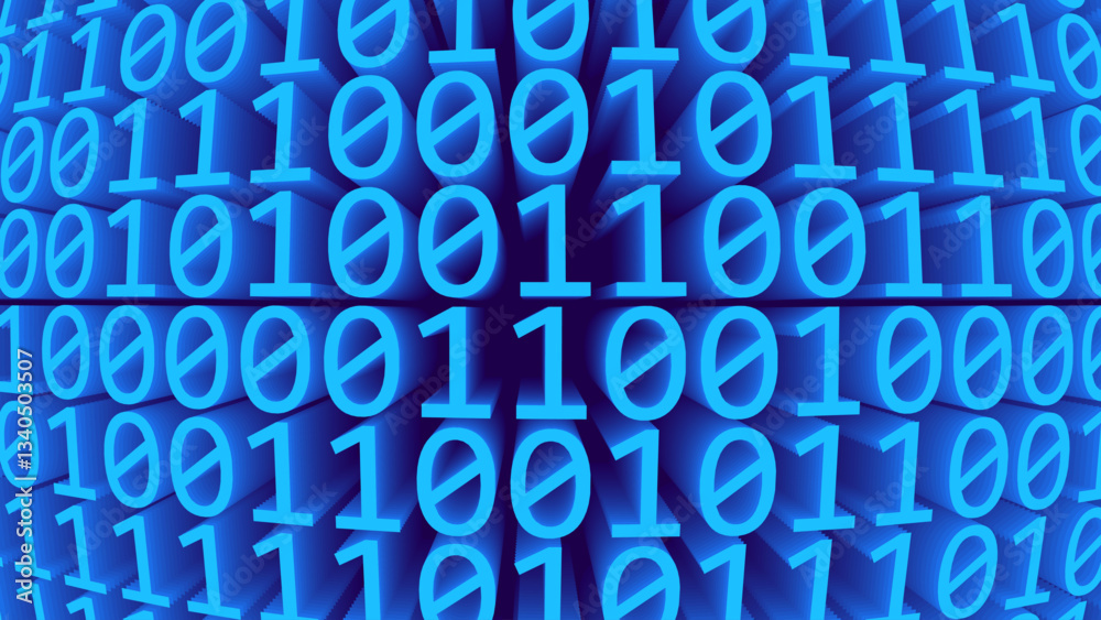 Aufkleber Cyber Secrity Binary 3D Numbers Background. Information Field Binary Code Data Encoding Data Flow. Internet Technology 3D Vector Illustration.