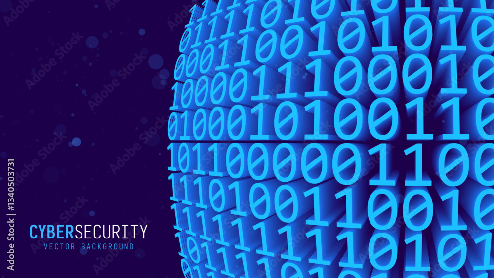 Aufkleber Cyber Secrity Binary 3D Numbers Background. Information Field Binary Code Data Encoding Data Flow. Internet Technology 3D Vector Illustration.