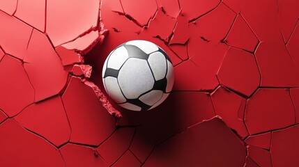 Powerful volleyball smashing through solid red wall with high impact and dynamic motion in dramatic sports concept




