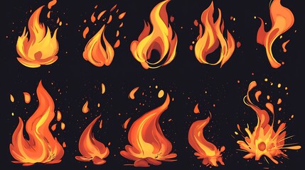 Cartoon fire clipart bold outlines stylized flames and glowing embers for playful or energetic themes