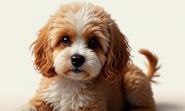 Playful Cavapoo Puppy Lying on a Soft Surface Looking Adorable