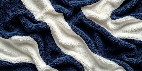 Soft, plush blanket, wavy texture, cream and navy