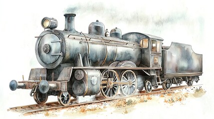 Naklejka premium Vintage steam locomotive illustration on a white isolated background.