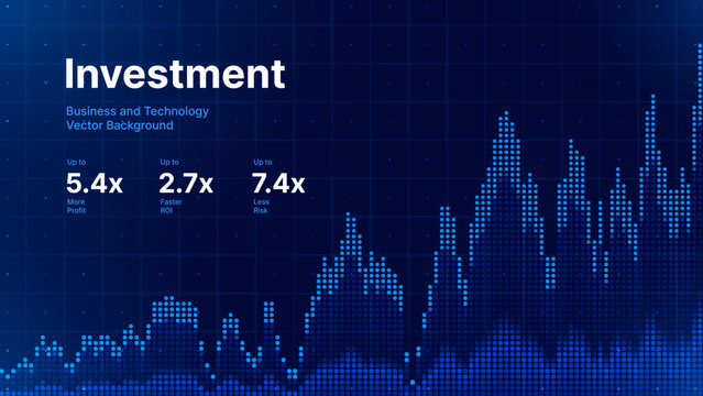 Business Invest Finance Graph Chart of Stock Market Trading Blue Background. Digital Financial Investment Backdrop. Graph Stock Market Lines. Vector Illustration.