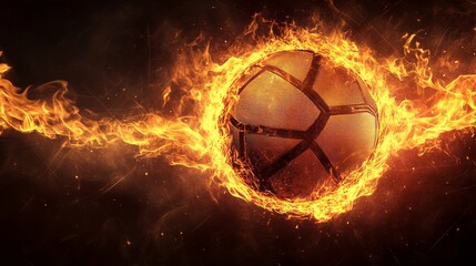 Fiery volleyball in motion isolated on black background representing intense energy, power, and competitive sports spirit




