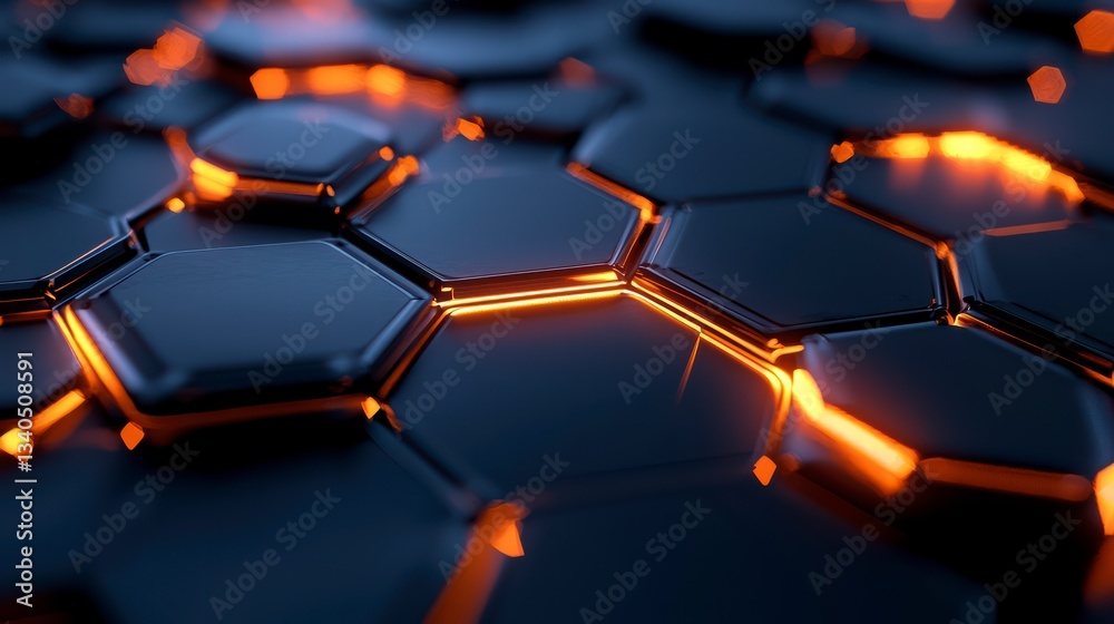 Poster abstract hexagon fusion: a close-up view of a futuristic design comprised of interconnected, glowing