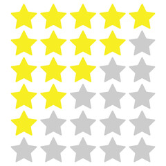 Five stars customer product review. 5 star rating icon. Rating stars. Feedback or review icon. Rank, level of satisfaction rating. Set of rating stars in different styles.