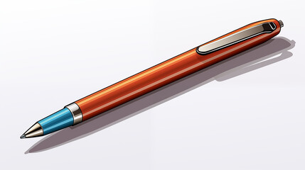 Ballpoint pen, brown and blue, shiny, metal, isolated on a white background, color image, angle view, no people, ai