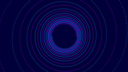 Flying Through Abstract Vortex Spiral Tunnel with Circular Particles Trails. Science Research or Tech Innovation Online Webinar Presentation Event. Conference or Forum Vector Backdrop.