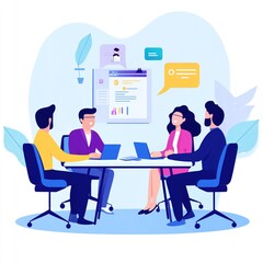 Team meeting around a table, collaborating on project
